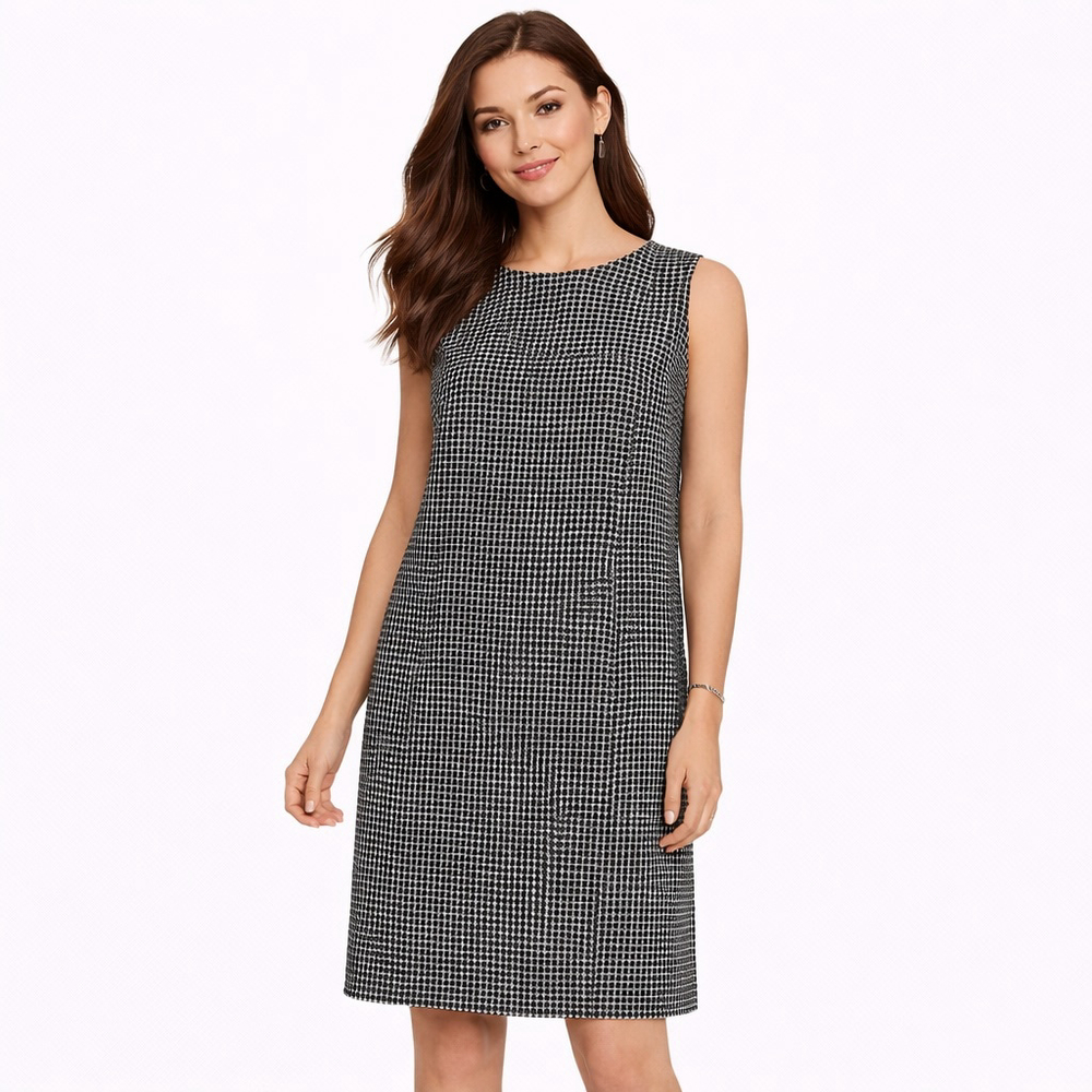 Calvin Klein Plaid Sleeveless Shift Dress Black White Size 14